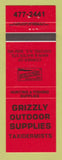 Matchbook Cover - Grizzly Outdoor Supply Taxidermy Oxford NS
