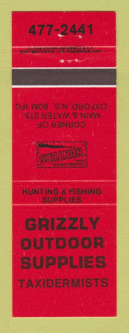 Matchbook Cover - Grizzly Outdoor Supply Taxidermy Oxford NS