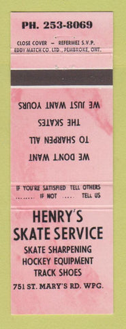 Matchbook Cover - Henry's Skate Service Hockey ice skating Winnipeg MB
