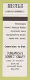 Matchbook Cover - Dublanica's Confectionary Wishart SK