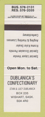 Matchbook Cover - Dublanica's Confectionary Wishart SK