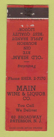 Matchbook Cover - Main Wine Liquor Paterson NJ WEAR