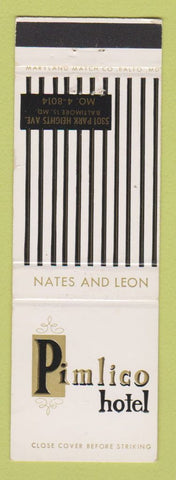 Matchbook Cover - Pimlico Hotel Baltimore MD