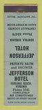 Matchbook Cover - Jefferson Hotel Norfolk VA Virginia Beach