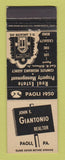 Matchbook Cover - John Giantonio Real Estate Paoli PA WEAR