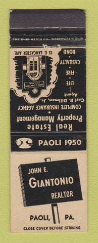 Matchbook Cover - John Giantonio Real Estate Paoli PA WEAR