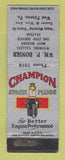Matchbook Cover - Champion Spark Plugs Wm Bonser West Pittston PA WEAR