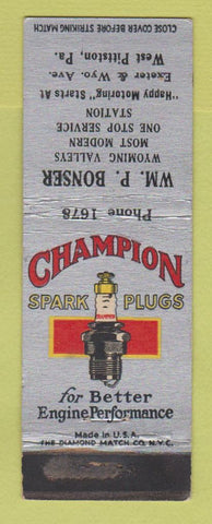 Matchbook Cover - Champion Spark Plugs Wm Bonser West Pittston PA WEAR