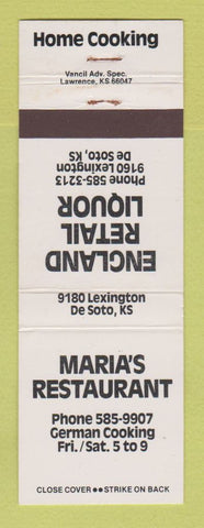 Matchbook Cover - England Liquor De Soto KS Maria's Restaurant German
