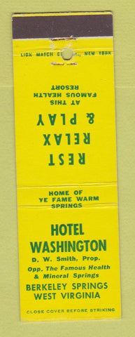 Matchbook Cover - Hotel Washington Berkeley Springs WV