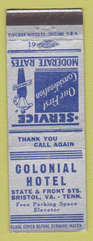Matchbook Cover - Colonial Hotel Bristol VA TN