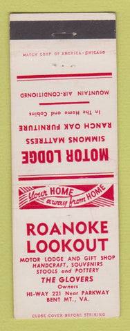 Matchbook Cover - Roanoke Lookout Motor Lodge Bent Mountain VA