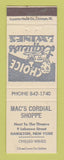 Matchbook Cover - Mac's Cordial Shoppe Liquor Hamilton NY
