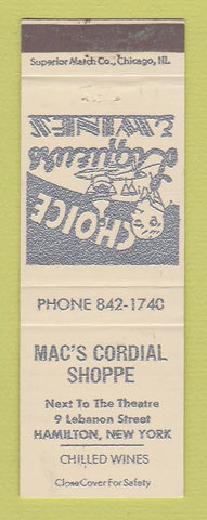 Matchbook Cover - Mac's Cordial Shoppe Liquor Hamilton NY