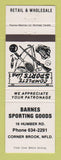 Matchbook Cover - Barnes Sporting Goods Corner Brook NF