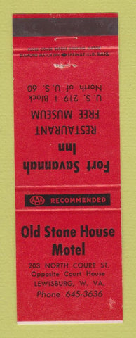 Matchbook Cover - Old Stone House Motel Lewisburg WV Fort Savannah Inn