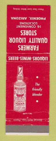 Matchbook Cover - Farmers Liquor Stores Phoenix AZ Wolfschmidts Vodka WORN BACK