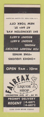 Matchbook Cover - Fairfax Liquor Shop New York City WORN BACK
