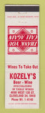 Matchbook Cover - Kozely's Beer Wine Liquor Cleveland OH WORN BACK