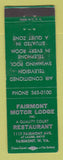 Matchbook Cover - Fairmont Motor Lodge Restaurant Fairmont WV