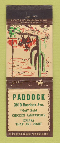 Matchbook Cover - Paddock Restaurant cactus