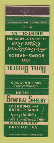 Matchbook Cover - Hotel Bristol VA General Shelby