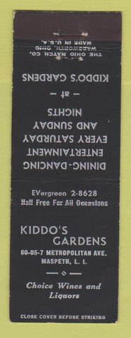 Matchbook Cover - Kiddo's Gardens Maspeth LI NY restaurant