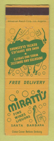 Matchbook Cover - Miratti's Liquor Store Santa Barbara CA