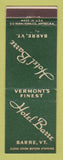 Matchbook Cover - Hotel Barre VT