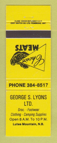 Matchbook Cover - George Lyons Grocery shoes clothes Lutes Mountain NB