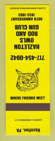 Matchbook Cover - Hazleton Owls Rod Gun Club PA 1993 YELLOW