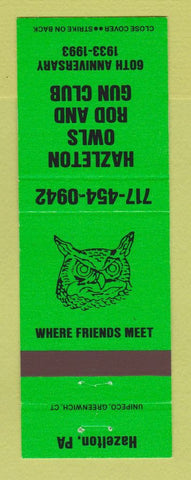 Matchbook Cover - Hazleton Owls Rod Gun Club PA 1993 GREEN