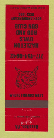 Matchbook Cover - Hazleton Owls Rod Gun Club PA 1993 RED