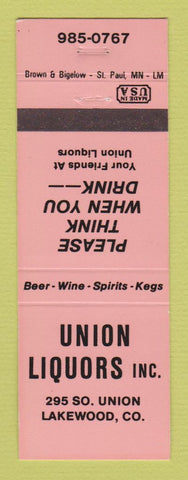 Matchbook Cover - Union Liquors Lakewood Colorado NEON ORANGE