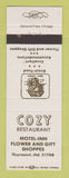 Matchbook Cover - Cozy Restaurant Motel Inn Thurmont MD