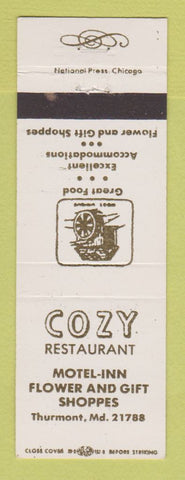 Matchbook Cover - Cozy Restaurant Motel Inn Thurmont MD