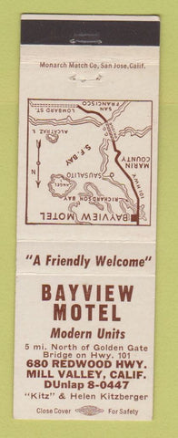 Matchbook Cover - Bayview Motel Mill Valley CA Kitz Kitzberger