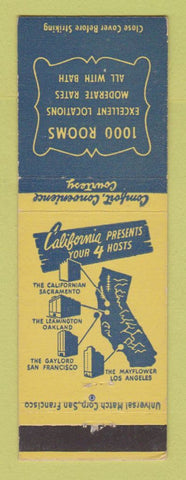 Matchbook Cover - Hotels Mayflower Leamington Gaylord Los Angeles Oakland CA