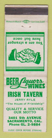 Matchbook Cover - Irish Tavern Jerry Ryle Sacramento CA