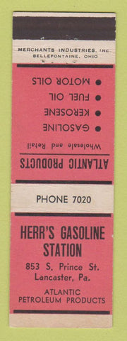 Matchbook Cover - Herr's Atlantic oil gas Lancaster PA MERCHANTS