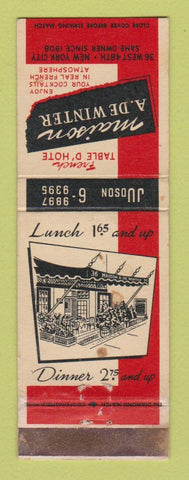 Matchbook Cover - Maison A De Winter Restaurant New York City WEAR