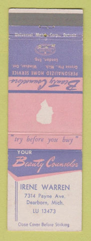 Matchbook Cover - Beauty Couselor Irene Warren Salon? Dearborn MI