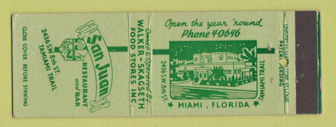 Matchbook Cover - San Juan Restaurant Bar Miami FL
