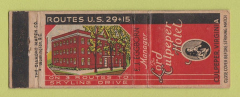 Matchbook Cover - Lord Culpeper Hotel VA WEAR