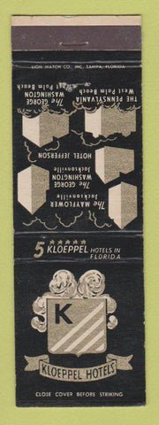 Matchbook Cover - Kloeppel Hotels Jacksonville FL West Palm Beach