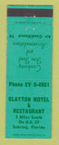 Matchbook Cover - Clayton Motel Restaurant Sebring FL