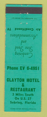 Matchbook Cover - Clayton Motel Restaurant Sebring FL