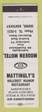 Matchbook Cover - Modern Motel Mattingly's Restaurant Sebree KY