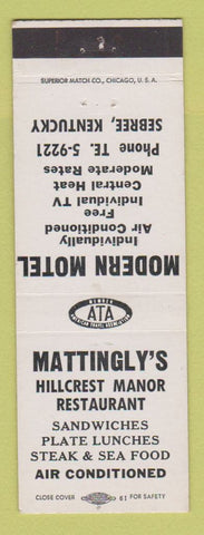 Matchbook Cover - Modern Motel Mattingly's Restaurant Sebree KY