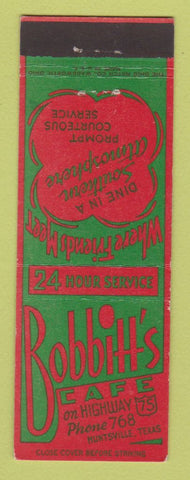 Matchbook Cover - Bobbitt's Cafe Huntsville TX